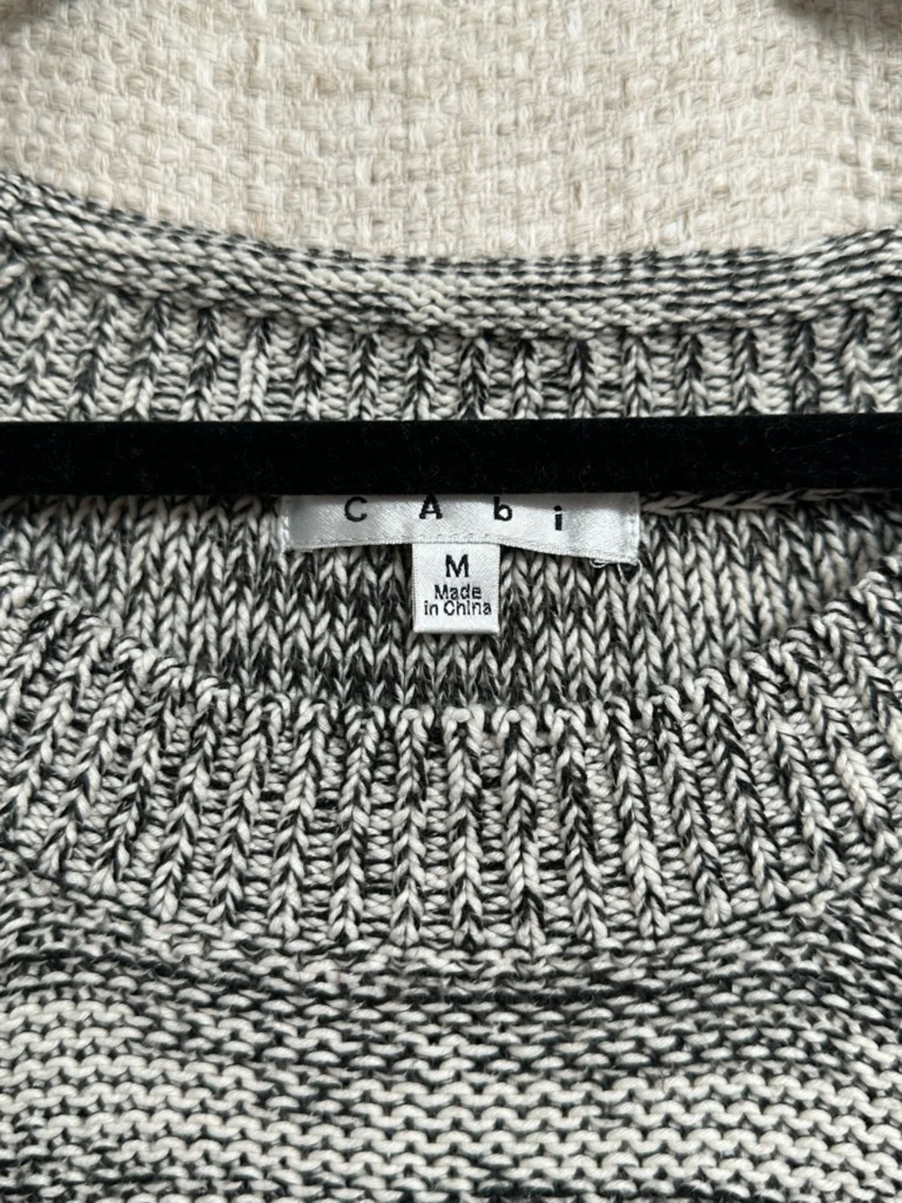 Cabi Short Sleeve Chunky Knit Sweater Tunic Marled Black White Size Medium